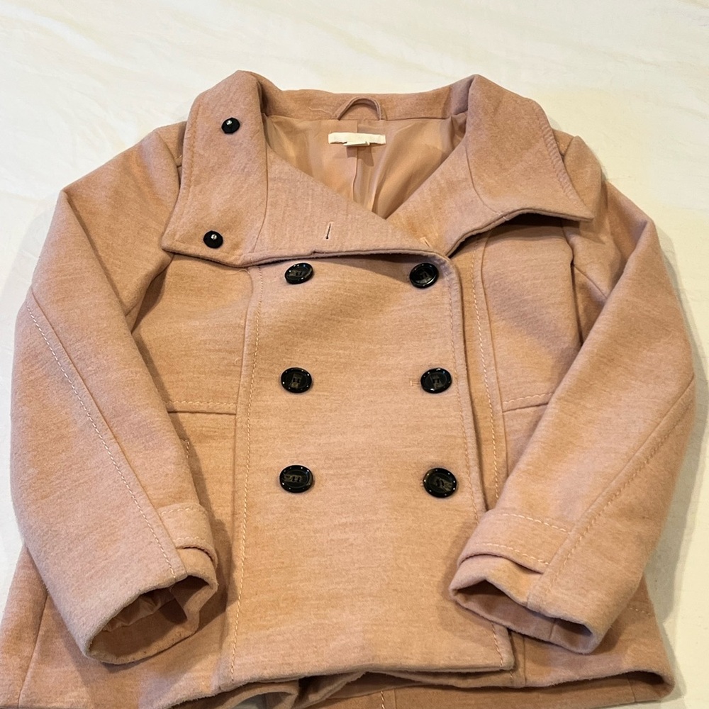 Pink Double-Breasted Pea Coat with Structured Collar